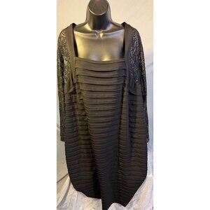 London Times Womens Plus Size 22W Black Lace Cocktail Dress Ruched 3X Luxury